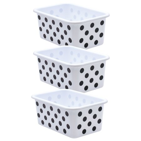 TEACHER CREATED RESOURCES Black Polka Dots on White Small Plastic Storage Bin, 3PK 20401